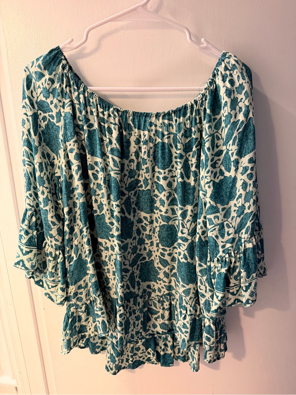 Natalie Martin Teal Floral Peasant Top - 100% Silk - Picture 4 of 4